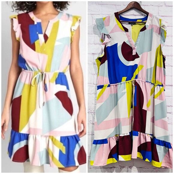 ModCloth Dresses & Skirts - Modcloth As You Love It Ruffle Geometric Dress Boho Retro Party Dress Plus Size